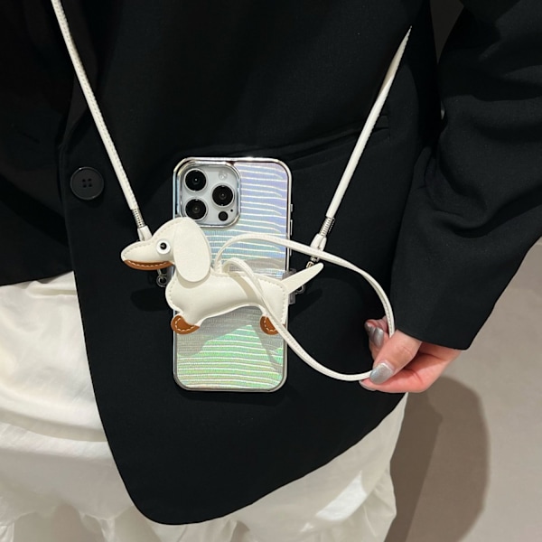 Fodral för iPhone 15PLUS Laserkrokodilmönster) + vit taxryggsäck + crossbody Tax lädertexturerad axelväska