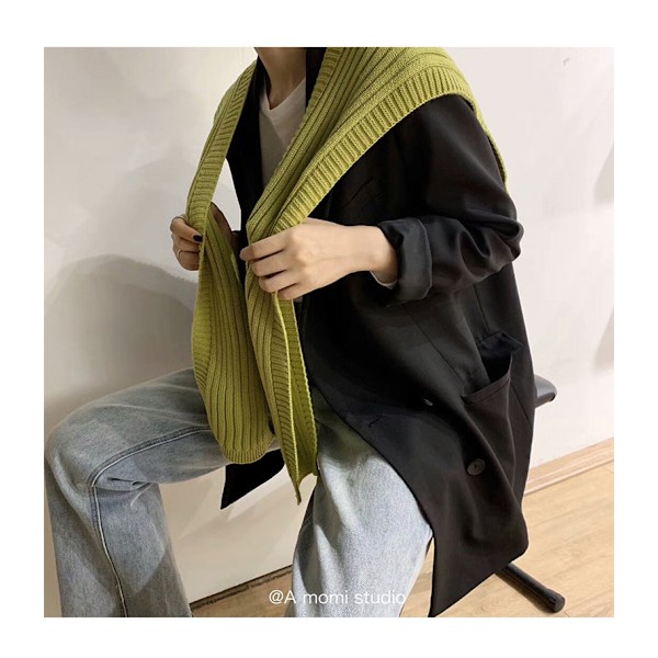 Dame falsk krage Avtakbar halv sjal Strikket skulder-matte Matcha green
