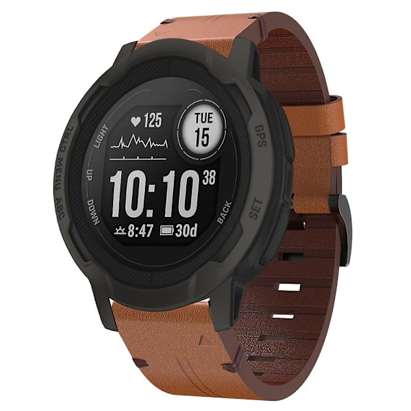 Ruskea ruskea nahkainen kellon ranneke, yhteensopiva Garmin Instinct 2:n kanssa