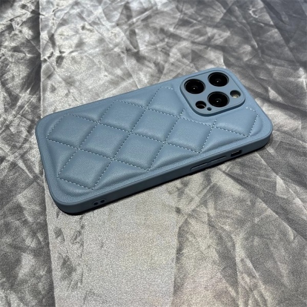 Fodral för iPhone 14 Plus blått diamantmönster dunjacka helkropps lädertextur