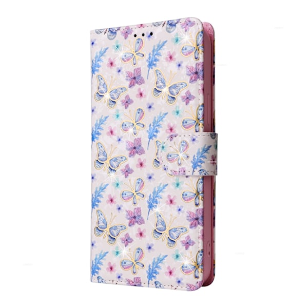 Etui til iPhone 15 plus6.7 Sommerfugl Blomst RFID-Blokerende Varmstempling Pung med Kortholder Flip