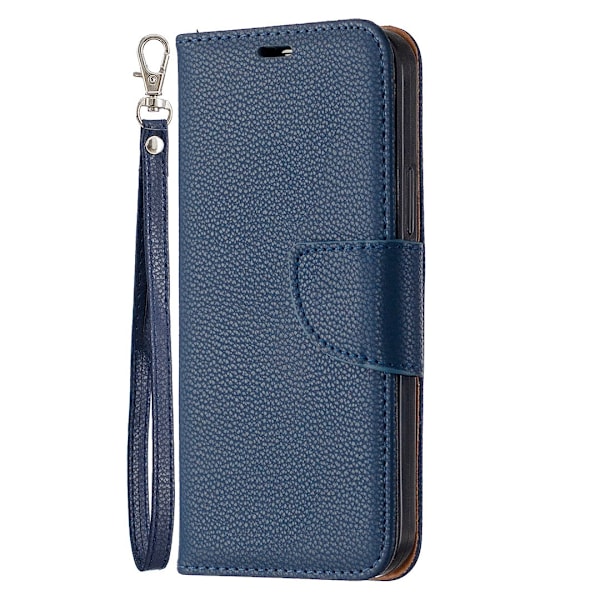 Etui til iPhone 16plus Mørkeblå Pebbled Almindelig Flip Wallet med Kortholderrem