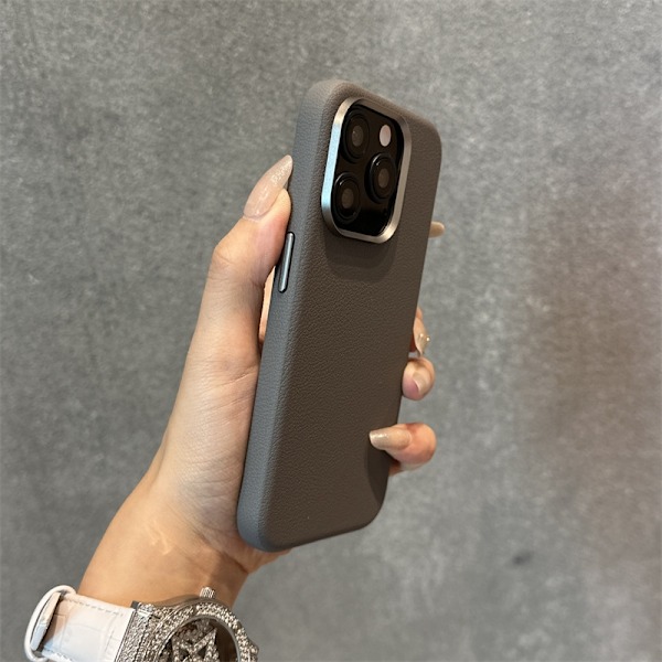 Etui til iPhone 16 Pro Max Grå (magnetisk version) Høj kvalitet læder metal linse læder tekstur