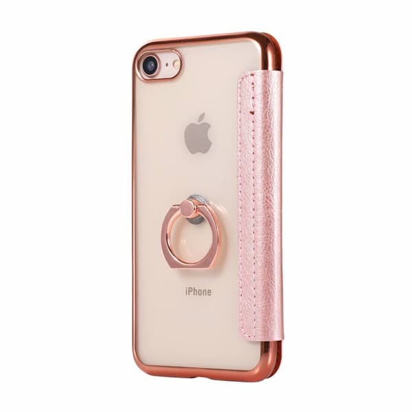 Etui til iPhone 15 Pro Max 6.7 Rosaguld Ring Elektroplettering Flip Wallet med Kortholder Transparent