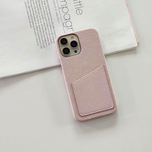 Etui til iPhone 16E lyserødgrå Pebbled Wallet med kortholder klassisk half pack