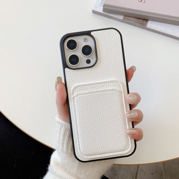 Fodral för iPhone 13pro Vit litchimönster kortplats Pebbled lädertextur Plånbok med korthållare