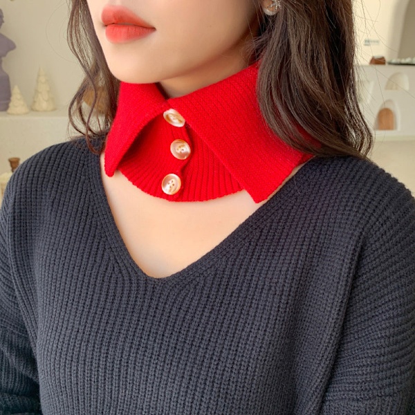 Dame falsk krage Avtakbar halv Strikket Knapp Pullover Sc Bright red 21cm