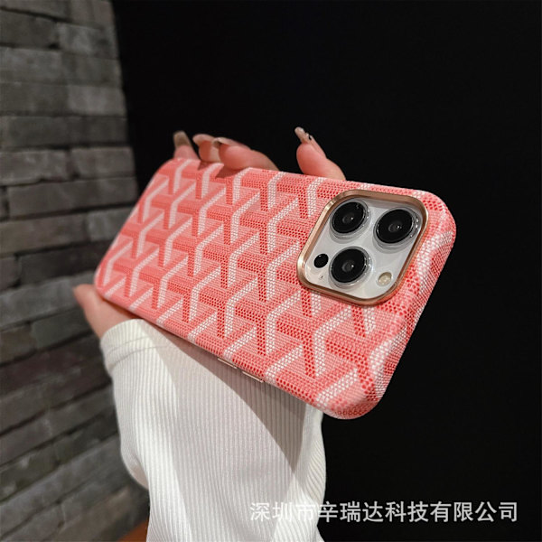 Etui til iPhone 15 rosa Houndstooth-lær Magnetisk