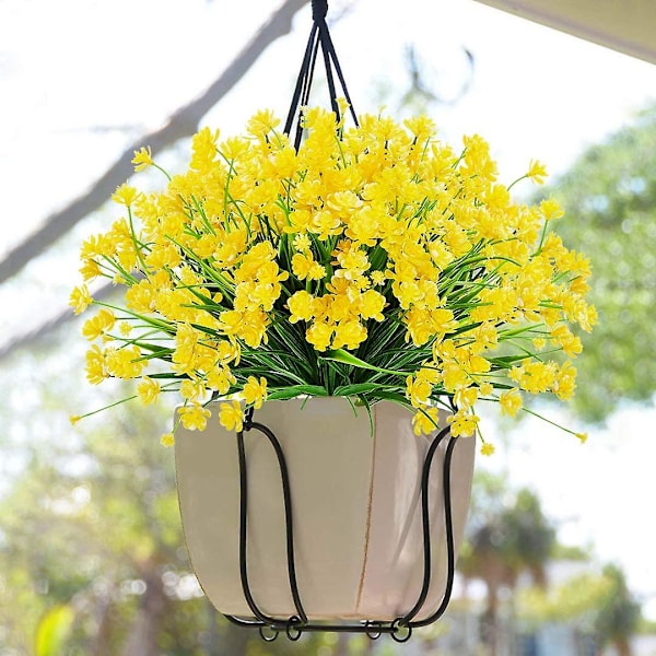 Kunstige blomster, 8 bunter utendørs UV-bestandige falske planter Yellow