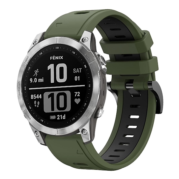 Army Grøn Sort Army Grøn Sort Silikone Urrem kompatibel med Garmin Fenix 7