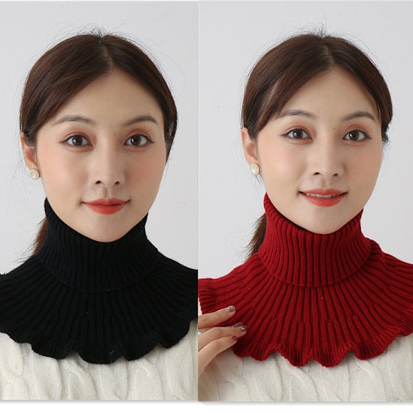Dame falsk krage Varm halsbeskyttelse Bandana Allsidig D [Wool scarf 2 pack] black wine red