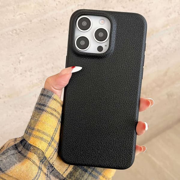 Etui til iPhone 15PRO sort læder mønster klassisk almindelig