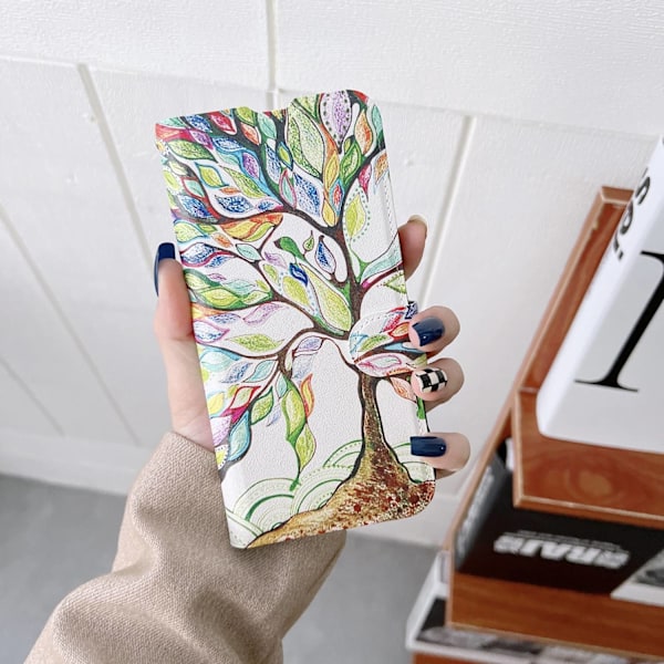 Kotelo iPhone 16 E Happy Tree -lompakkopuhelinkotelo RFID-suojattu lompakko korttipidikkeellä soljella luova kokovartalokäännettävä
