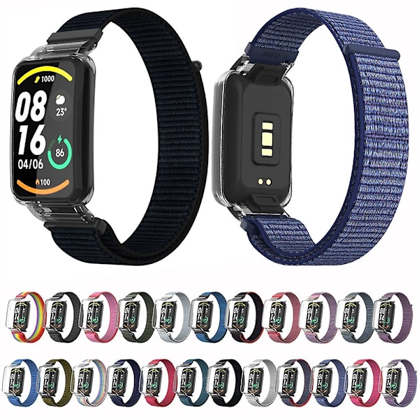 Armygrøn PC-etui + Nylon Loop-rem kompatibel med Xiaomi Mi Band 7 Pro