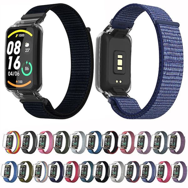 Rød PC-kasse + Nylon Loop-rem kompatibel med Xiaomi Mi Band 7 Pro