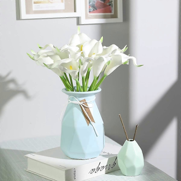 24 st Calla Lilja Bröllopsbukett Latex Real Touch Konstgjorda Blommor (Blå och Vit) White-yellow Core