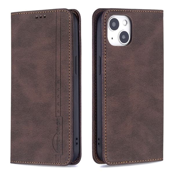 Etui til iPhone 13promax brun Mørk Magnetisk RFID-Blokerende Wallet med Kortholder Flip