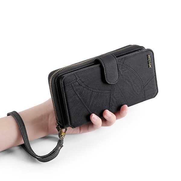 Etui til iPhone 16 Plus svart lommebok med kortholder flip