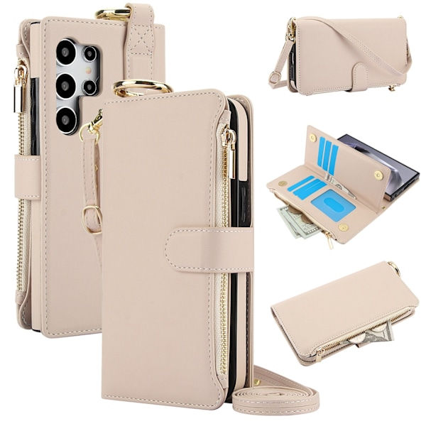 Etui til iPhone 13 Pro Max Hvid Ring lynlås Crossbody Wallet med Kortholder Flere Kort