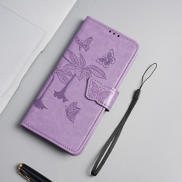 Kotelo iPhone 15 Prolle, violetti, mukautettu nahkainen ranneke