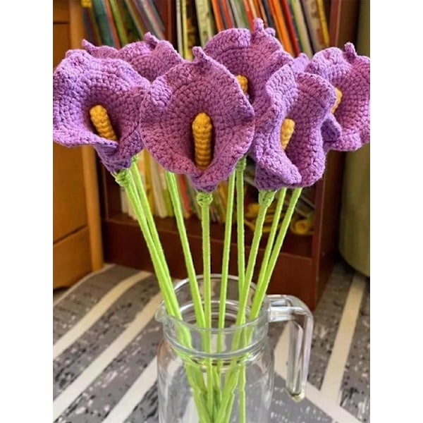 5 stk. Heklet Calla Lily Strikkede Kunstige Blomster Kreative Gaver til Venninnebursdag Kvinner Bryllup Yellow 5pcs