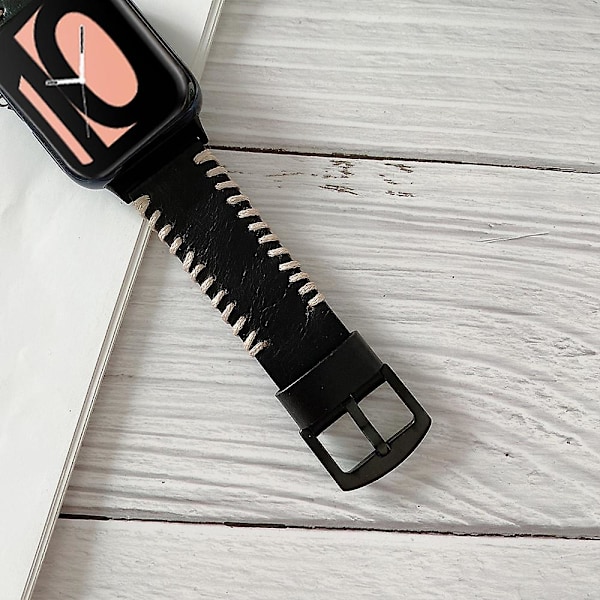 Svart Svart kompatibel med Oppo Watch 46mm Fiskbenshandsydd Klockarmband