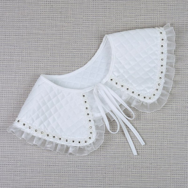 Dame falsk krave Perle Fortykket Alsidig Lotusblad Dukke P06 white lace-up