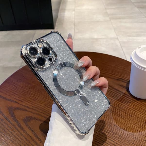 Etui til iPhone 16 Pro Max Glitter Elektrobelagt Magnetisk Sølv Noz36348