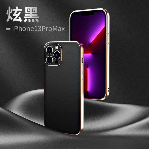 Etui til iPhone 13 Mørk Sort Elektroplettering fint blødt læder high-end tekstur