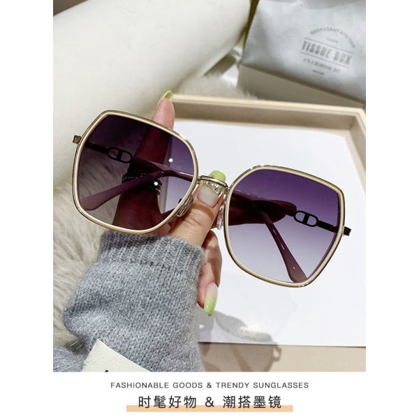 Koreansk stil utomhus Street Shot Fashionabla solglasögon UV-säkra solglasögon Green circle frame gradient Gray