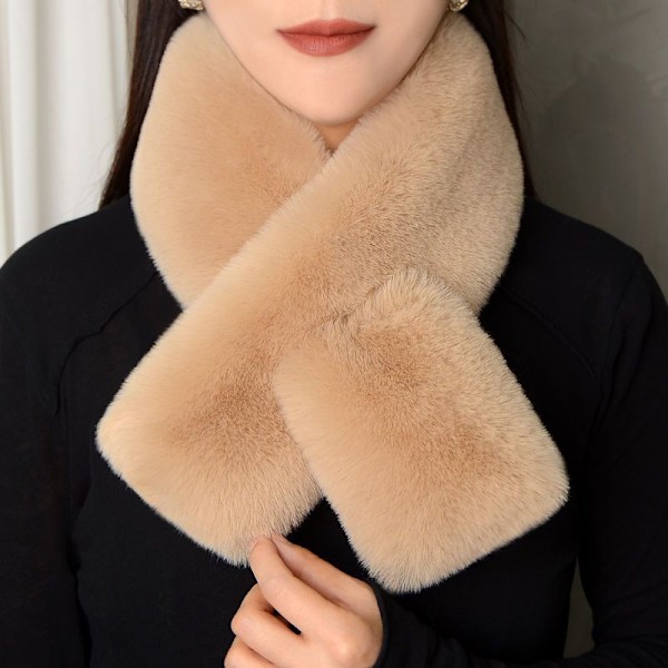 Dame falsk krage Avtakbar halv Vinter Plysj Fortykket Skjerf Beige