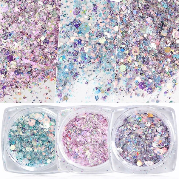 Nail Mermaid Glitter Flakes - Sparkly 3d Hexagon Colorful Paljetter Spangles DJ09