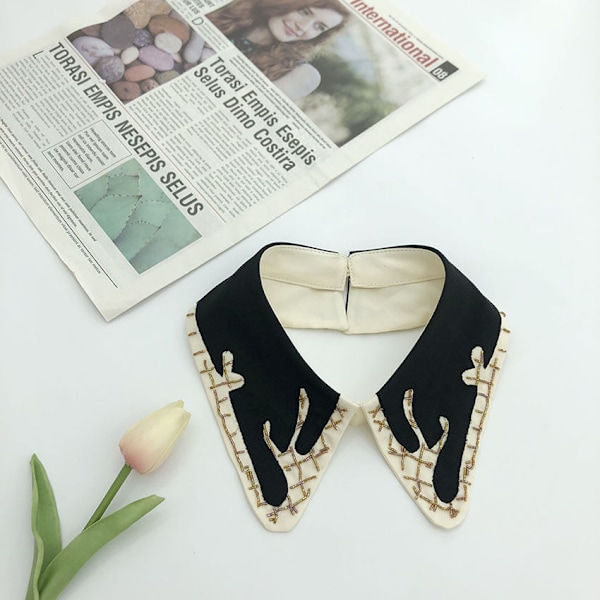 Dame falsk krage Avtakbar halv Dobbel-Lags Brodert P Black