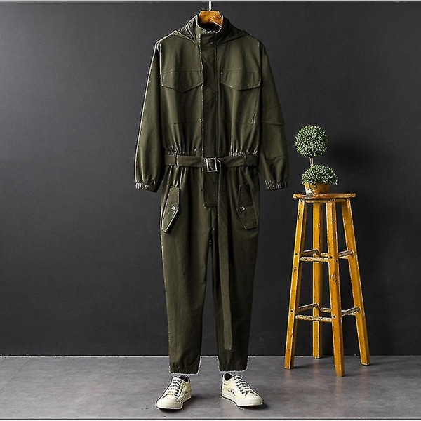 Ny Overall Herr Jumpsuit Hooded Long Sleeve Beam Feet Japanese Stree Army Green M  52.5 - 62.5 KG