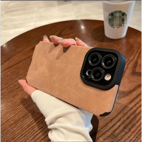 Fodral för iPhone 16promax Khaki pigmenterad hud klassisk sammetsläder plyschläder mjuk