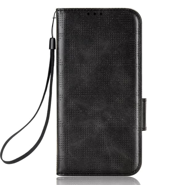 Etui til iPhone 15 Plus svart Diagonal Triangle Embossed Grid Lommebok med Kortholder Flip