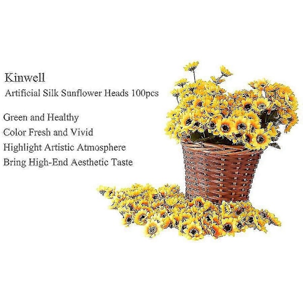 100 st Konstgjorda Gula Solroshuvuden i Siden 4,5 cm; Blommor i Tyg