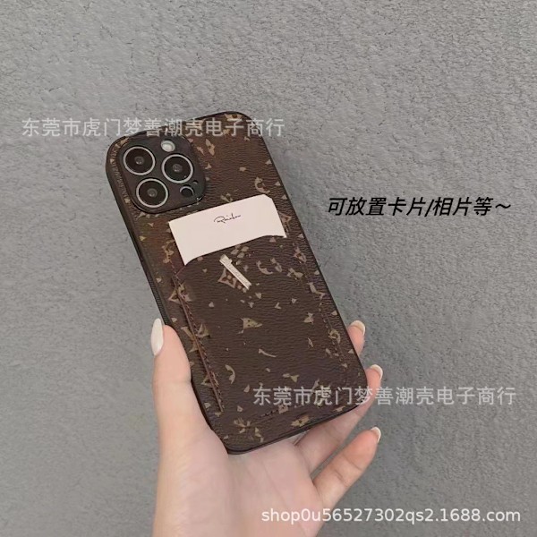 Fodral för iPhone 13promax Liten brun blomma Liten lädertextur Plånbok med korthållare Lätt lyx
