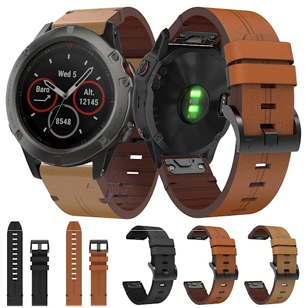 Brun Brun Læder Urrem kompatibel med Garmin Fenix 5x Sapphire