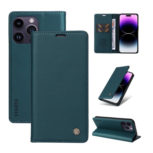 Etui til iPhone iPhone 15 6.1 blåt Enkelt Magnetisk Flip Wallet med Kortholder