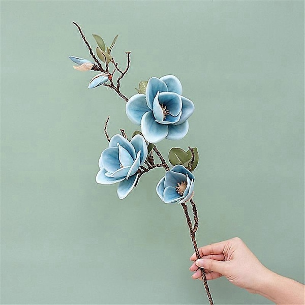 Kunstig Blomst Sjarmerende Realistisk Stoff 3 Hoder Fabel Magnolia Blomster for Stue Orange