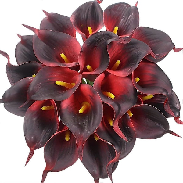 24 st Calla Lilja Bröllopsbukett Latex Real Touch Konstgjorda Blommor (Blå och Vit) Dark Red