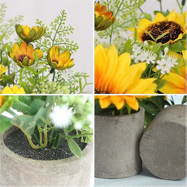 3 stk. Solsikke Dekor Kunstige Potteplanter Gule Falske Blomster i Potter, Kunstig Solsikke for Baderom Hjem Kjøkken Rustikk Bord Midtstykke Hylle