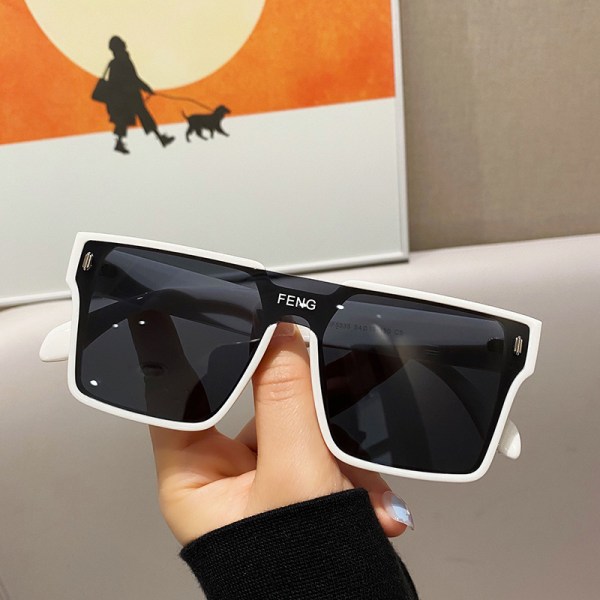 Endelade solglasögon med stor kant i koreansk stil fyrkantiga vindruta solglasögon Big Face Trendiga solglasögon Porcelain white frame Gray piece