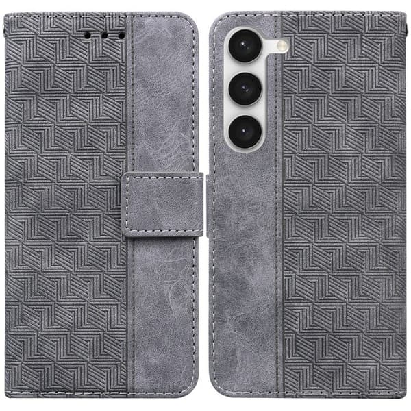 Etui til iPhone 14 Pro Max grå Geometrisk Præget Soft-Touch Mixed Media Wallet med Kortholder Flip