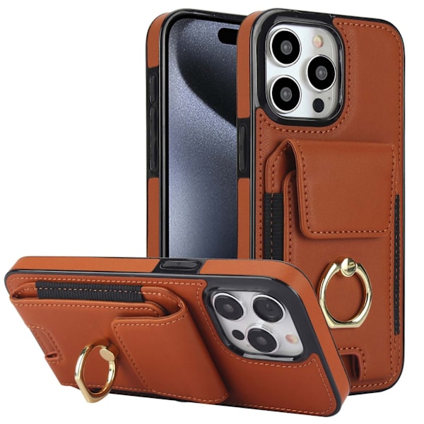 Etui til iPhone 14 Pro Max brun Bagcover Wallet med kortholderring
