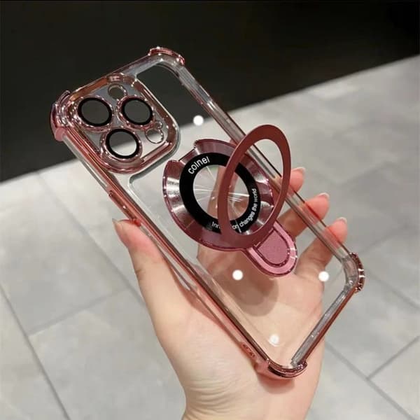 Etui til iPhone 13 Pro Max Klart Magnetisk Stativ Linsedetalj Klar Rosa Noz31399