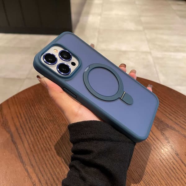Fodral för iPhone 14 Pro MAX Skin Feel Matt Stativ Linsdetalj Marinblå
