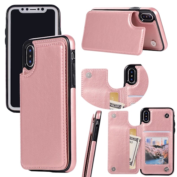 Fodral för iPhone 15 Plus Roséguld Plånbok med Korthållare Vintage Distressed Flip Business