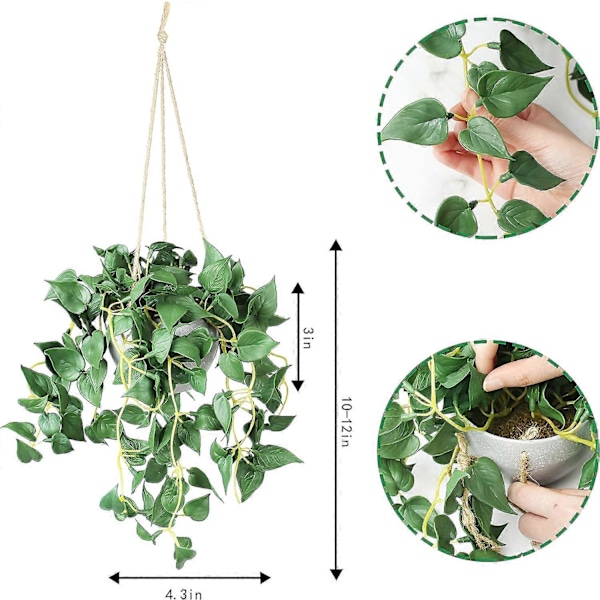 Riippuvat tekokasvit ruukuilla, 2 kpl keinotekoisia riippuvia kasveja, teko-anthurium-lehtinen riippukori seinälle, kotiin, huoneeseen, ulos 2